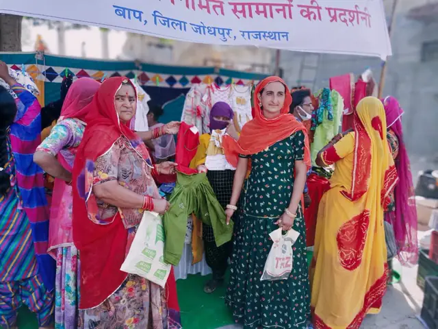 Women artisans displaying handmade products at an exhibition